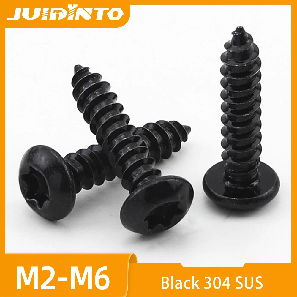 JUIDINTO 10-50pcs/bag Black 304 Steel Torx Pan Head Self Tapping Screws M2 M2.3 M2.6 M3 M3.5 M4 M5 M6 Six-Lobe Drive Wood Screw