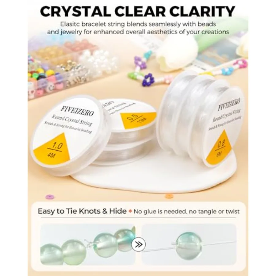 6 Rolls Elastic Bracelet String Cord, 0.4mm, 0.5mm, 0.6mm, 0.7mm, 0.8mm, 1mm Crystal Clear Stretchy Elastic Bead String for Bra