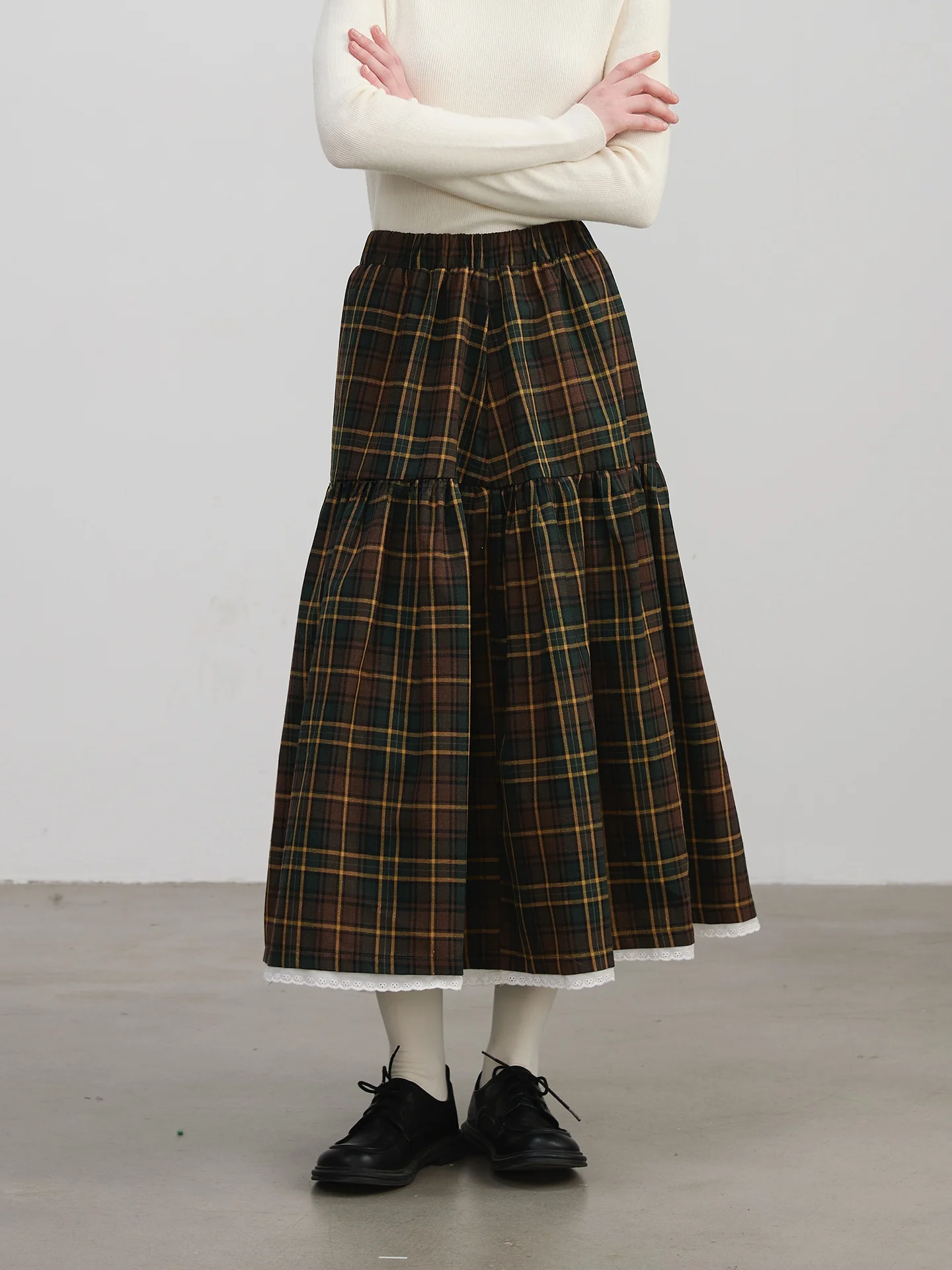 

Willbewell Retro Cisas Pattern Lace Trim Full Elastic f Body Long Skirt Women's High Waist A-Line Stand Fit Cotton ...