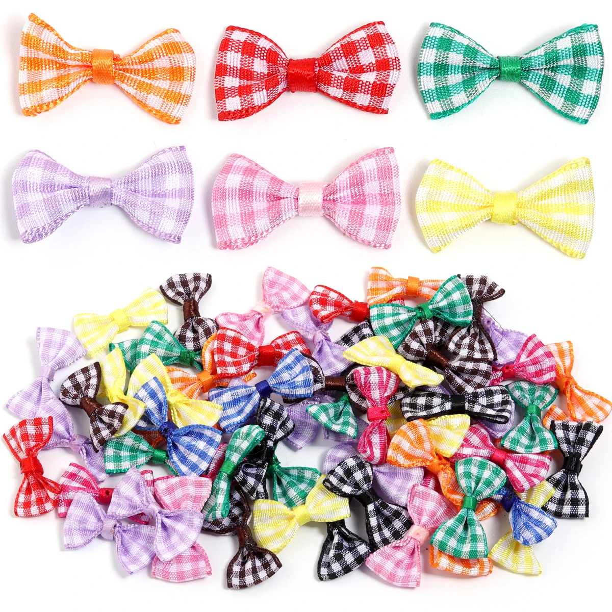 30pcs/lot Scottish Ribbon Satin Bows Set Black Checkered Handmade Bow Tie For Hairclip Decoration DIY Craft Clothes Party Deco