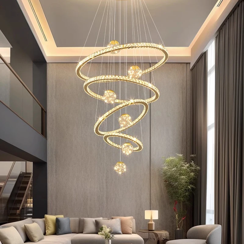 Candelabro de cristal para decoración del hogar, lámpara colgante para escalera, luces colgantes para sala de estar, iluminación interior