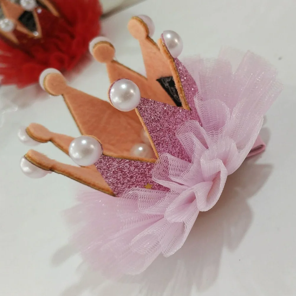 

Children's Pink Lace Crown Hairpin Durable Hair Clip Birthday Party Gift Barrette Accessory Children's Hair Clip