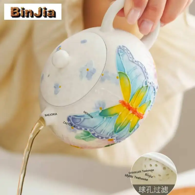 160ml Hand Painted Butterfly Teapot Creative Tea Infuser Pot Tea Maker Kettle With Ball Hole Tea Items Accessories Decoration
