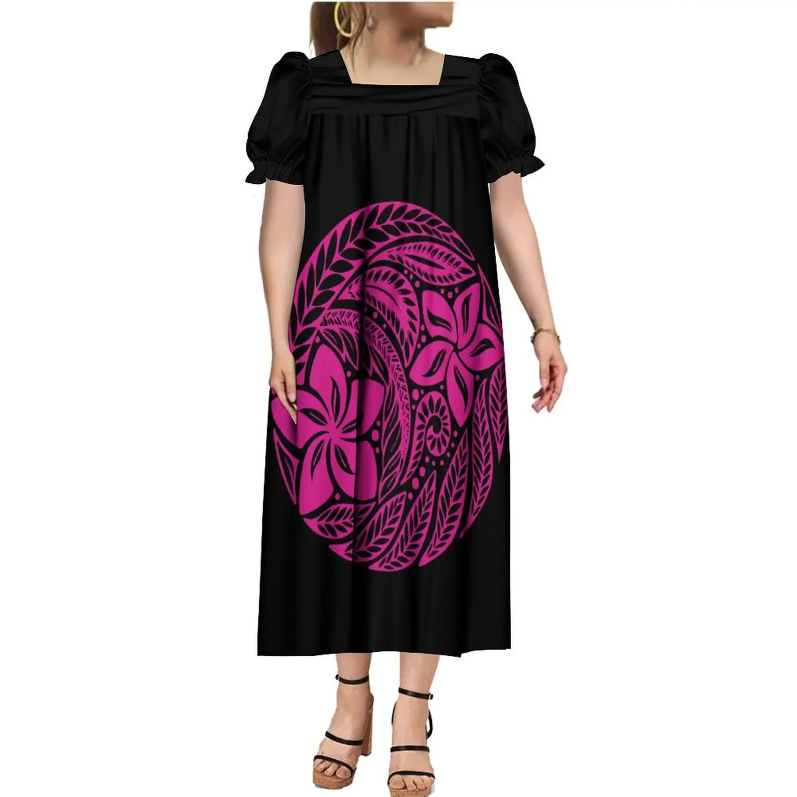 Mumu de estilo isla personalizado de la tribu polinesiana, vestido suelto, vestido de fiesta Micronesia, camisa a juego, traje de pareja para hombre