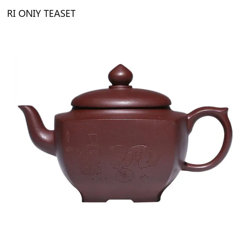 160ml Yixing High-end Purple Clay Teapots Handmade Tetragonal Tea Pot Raw Ore Dragon Blood Sand Kettle Chinese Zisha Tea Set