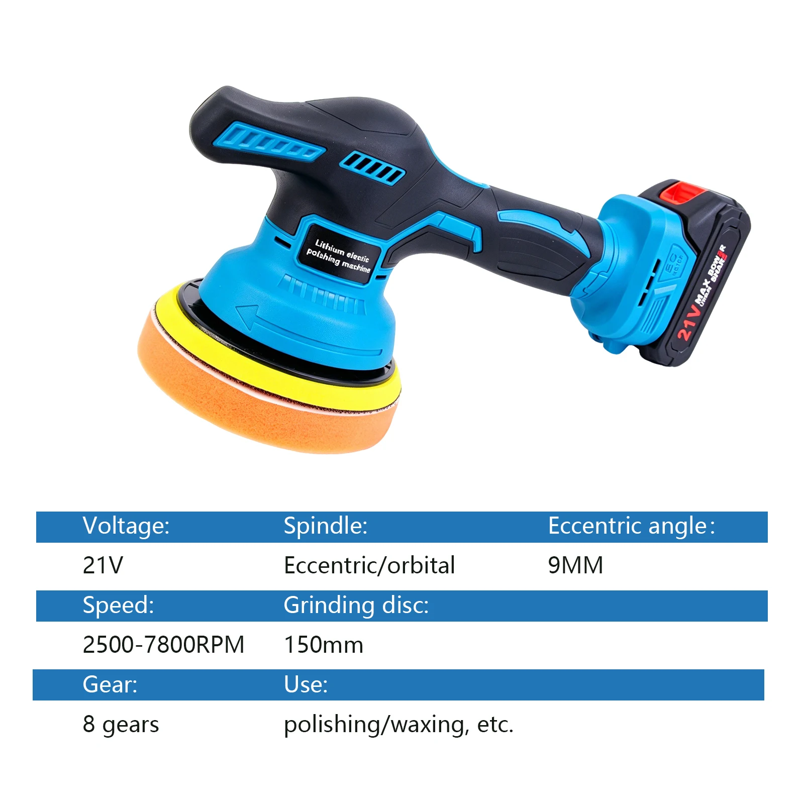 Polidora sem fio 21V com 8 velocidades, disco autoadesivo de 150mm, display LED de bateria para detalhamento e polimento automotivo, compatível com Maki.