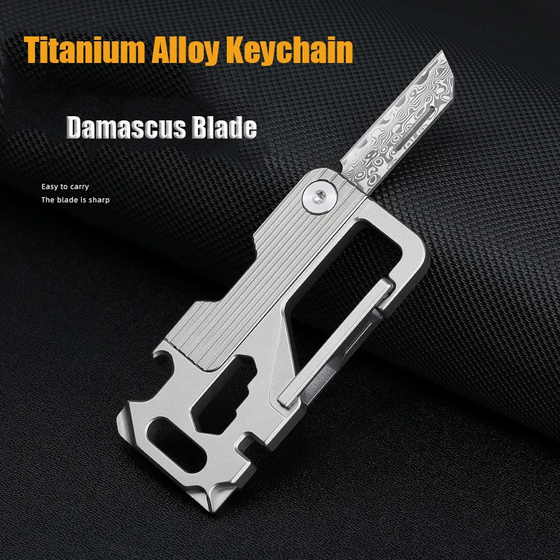 Titanium Alloy Buckle Folding Knife Damascus Blade Abridor de Garrafas Chave de Fenda Segurança ao ar Livre Auto-defesa Edc Tools em 1