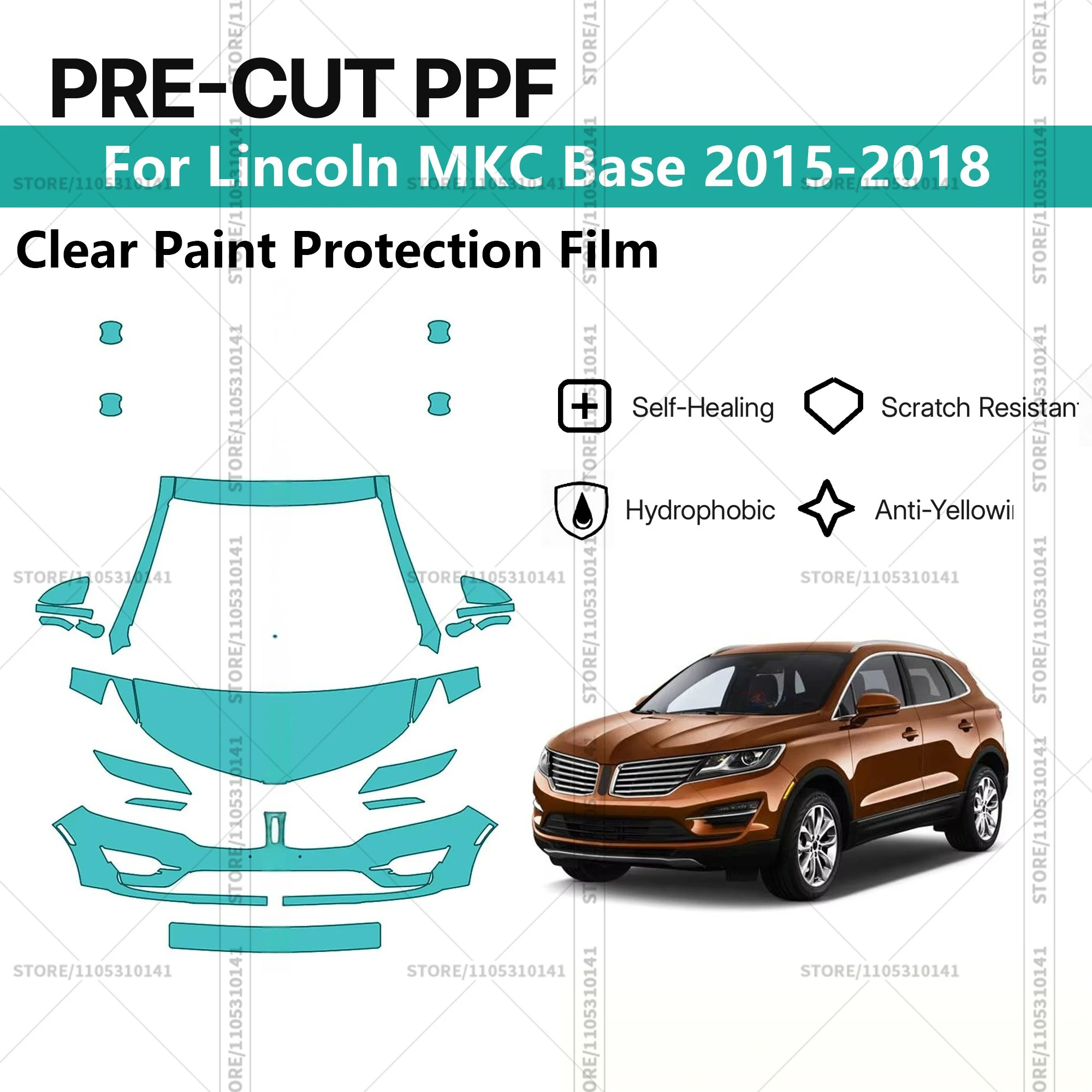 

Pre-Cut Paint Protection Film PPF Transparent Car Film Professional Automotive PPF Front Kit For Lincoln MKC Base 2015-2018