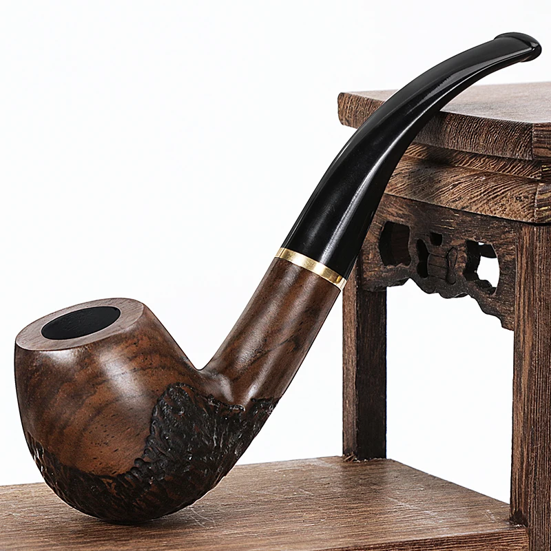 9mm Filter Top Grade Ebony Wood Pipe Tobacco Handmade Smoking Pipe Vintage Bent Engarved Smoke Pipe Accessory