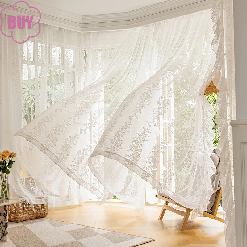 

Colorful and Beautiful Lace Gauze Curtains Embroidered Window Curtains for Living Room Bedroom Bay Windows Balcony Customization