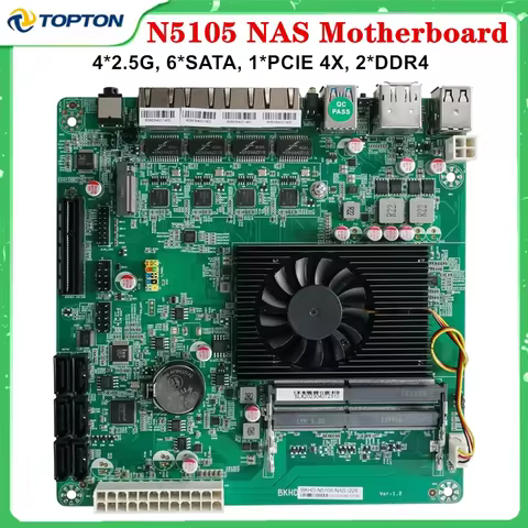 N5105 NAS Motherboard Intel Celeron N5105 N5100 4 Cores 6*SATA3.0 4*2.5G i226 1*PCIE 4x 17x17CM 2*DDR4 Firewall Router Mainboard