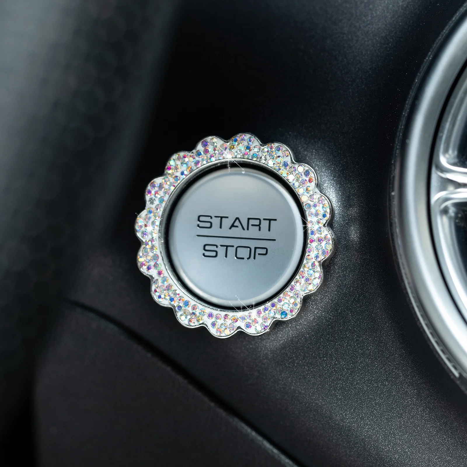 Bling Flower Car Engine Start Stop Decoration Ring,Key Ignition Starter,Knob Ring,Car Interior Decoration Accessories for Women