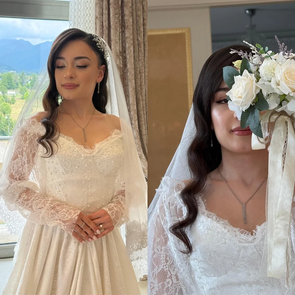 カスタマイズされた絶妙なホワイトジャージーブライダルドレスエレガントなストラップレス長袖ウェディングドレスチャペルトレインvestidoデノビア