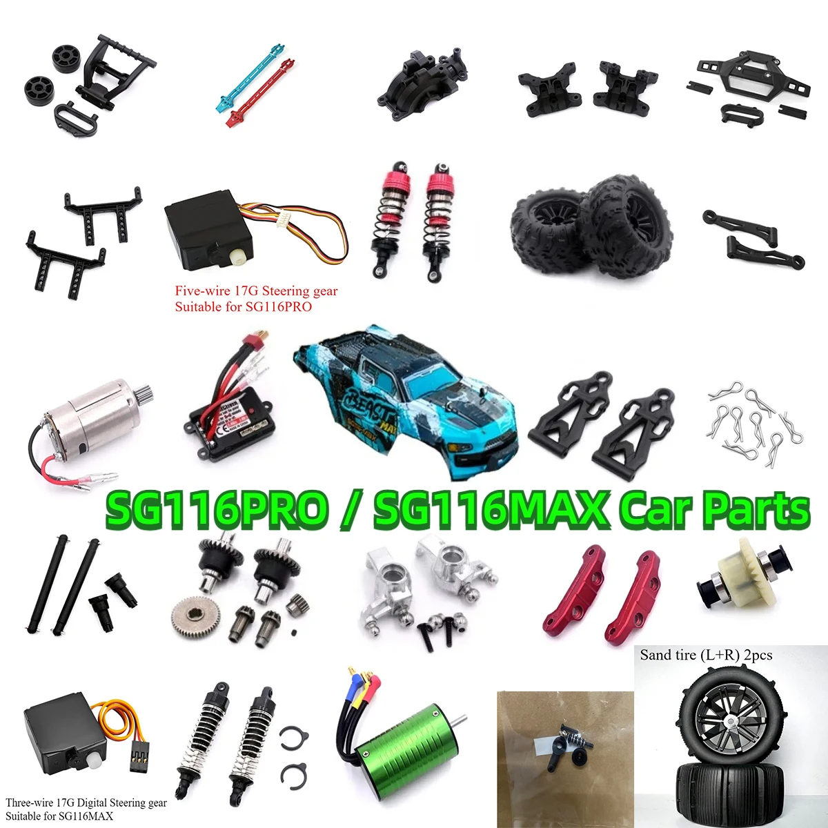 SG116PRO / SG116MAX RC Original Car Spare Parts ESC Shell Drive Shaft Tire Differential Gear Swing Arm Bumper Chassis Receiver