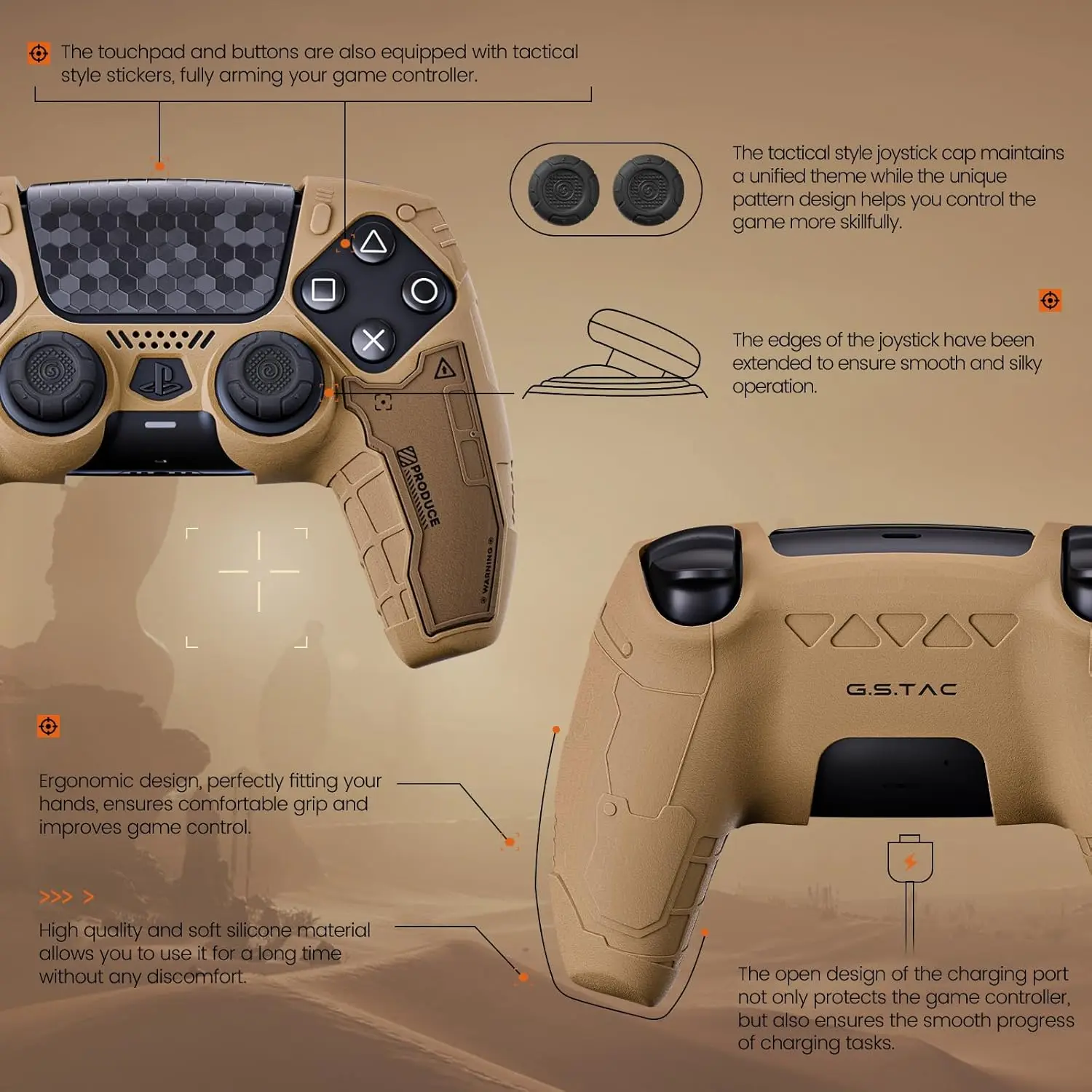 GeekShare G.S.TAC Tactical Controller Skin Set for PS5 Wireless Controller with 2 Thumb Grip Caps and 2 Stickers