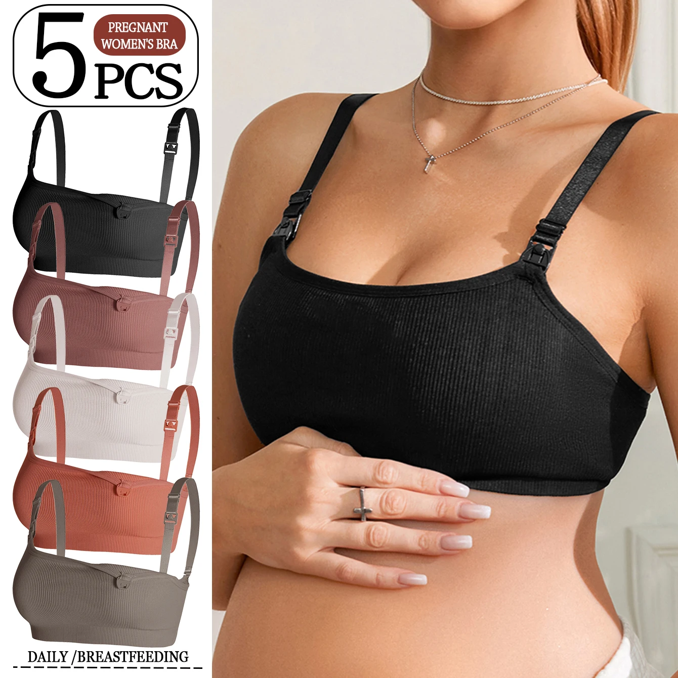 

5-piece breastfeeding underwear for pregnant women, one-piece bra, front open button multi-color bra, dual-use comfort during pr