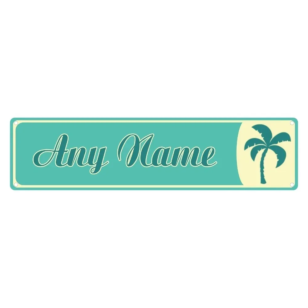 [2D Flat] Customizable Turquoise Palm Tree Aluminum Sign 40×10cm Waterproof Dustproof Custom Name Wall Plaque Only Decoration