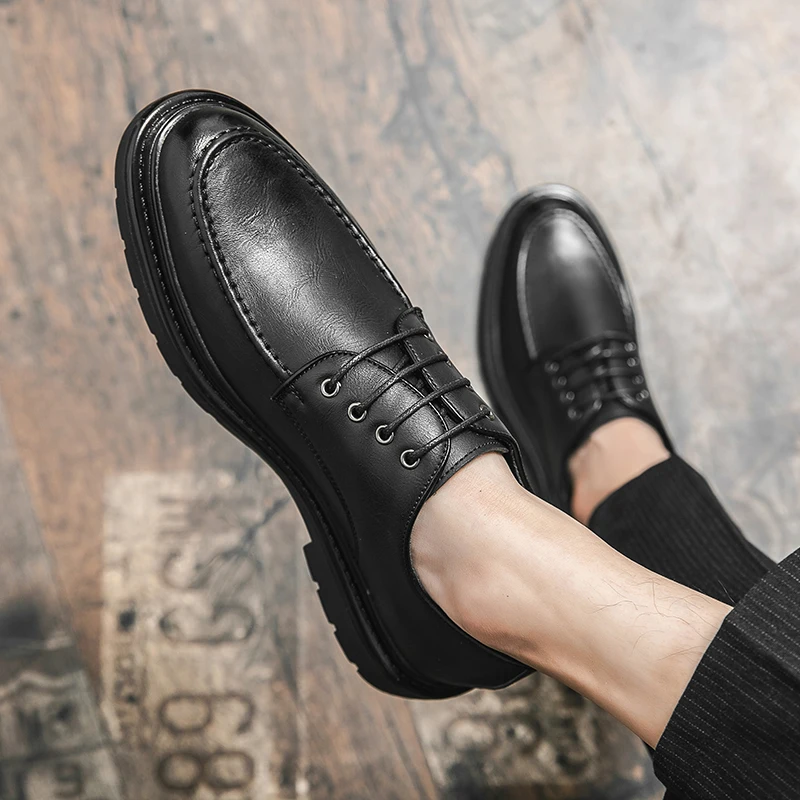 

Vintage Thick Sole Casual Genuine Leather Dress Shoes Men Platform Heighten Japan Harajuku Korean Streetwear Fashion Shoes Man