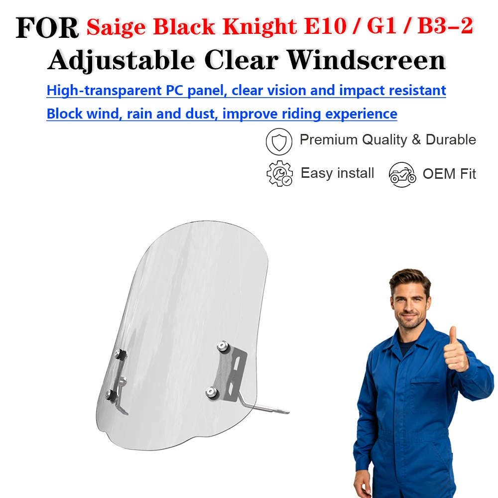For Saige Black Knight E10 G1 B3-2 E-Scooter Adjustable Clear Windscreen Deflector Rain Shield Parabrisas moto accesorios