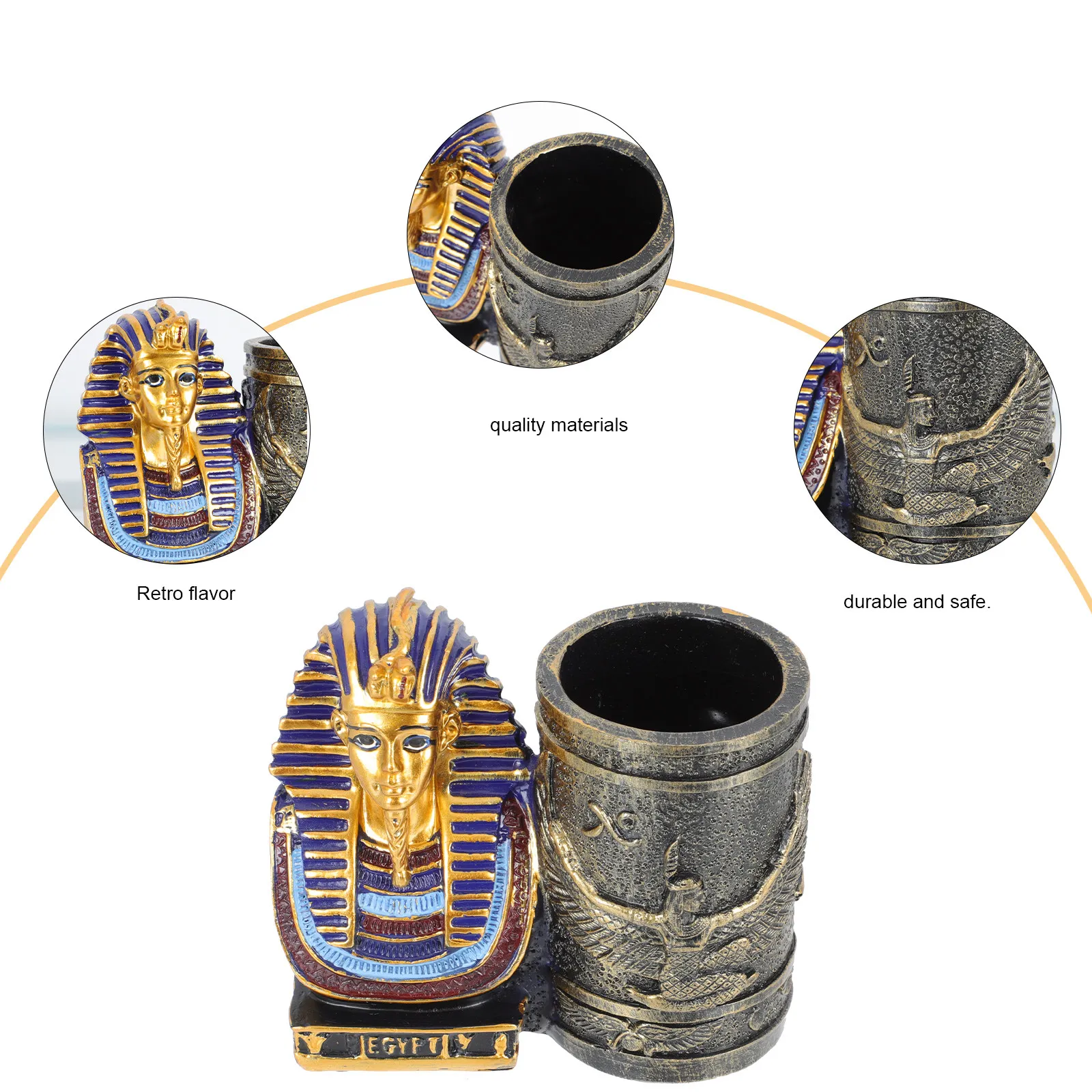 1Pcs Egyptian Pharaoh Resin Pen Holder Stylish Desktop Storage Box Decorative Pen Organizer for Office School Desktop Ornament