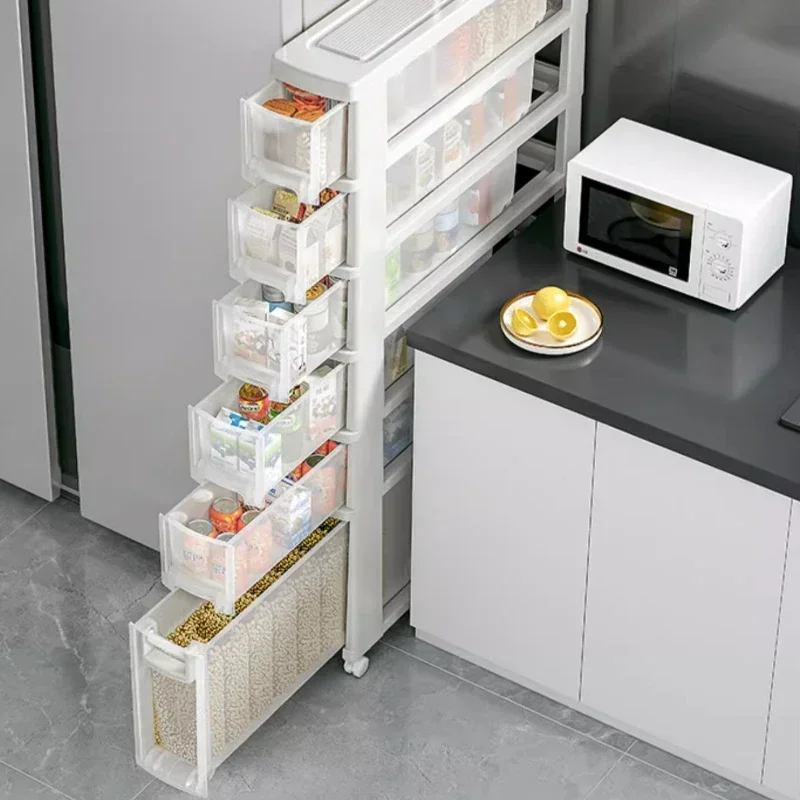 

Nordic Drawer Type Kitchen Multi-functional Narrow Slit Storage Cabinet Household Plastics Floor Type Ultra-narrow Gap Cabinet