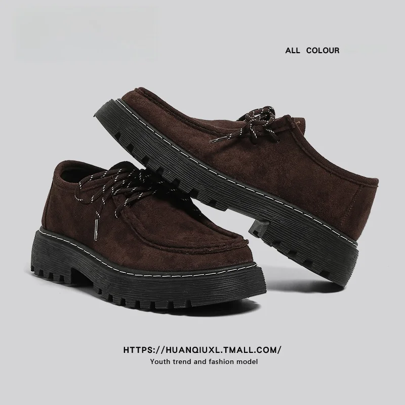 

HuanQiu Men's oes Spring 2026 Thi Bot Versatile Retro American Work Boots Kangaroo oes Casual Leather oes