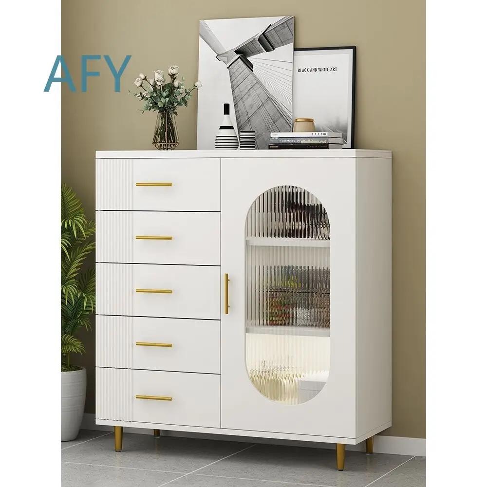 Simple Modern Storage Cabinet for Living Room Wall Mount Household Organizer Rockboard Drawer Cabinet with Adjustable Shelves