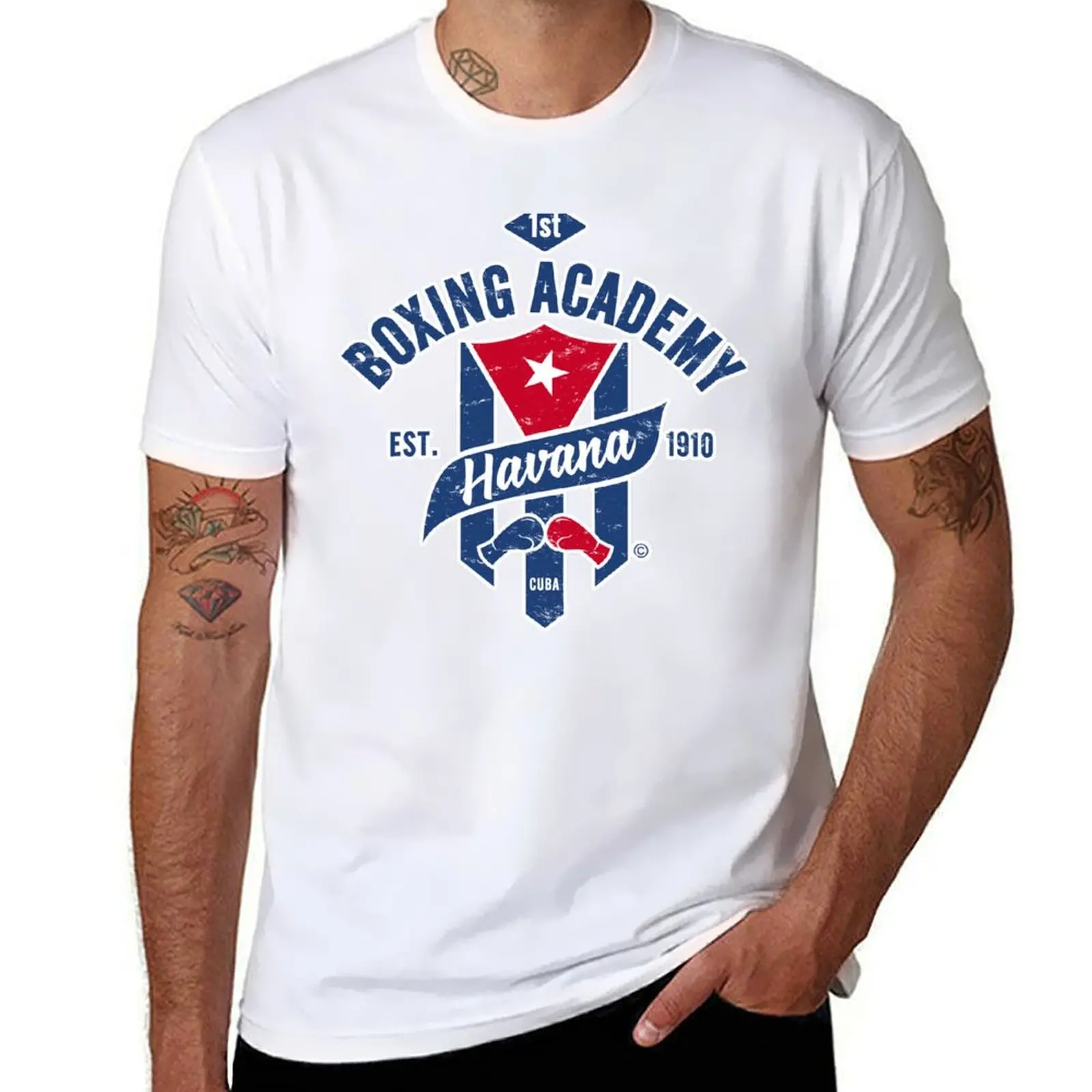 

1ST BOXING ACADEMY HAVANA, EST. 1910 CUBA, USED LOOK, BY SUBGIRL T-Shirt Casual Basic Street Style T-Shirt