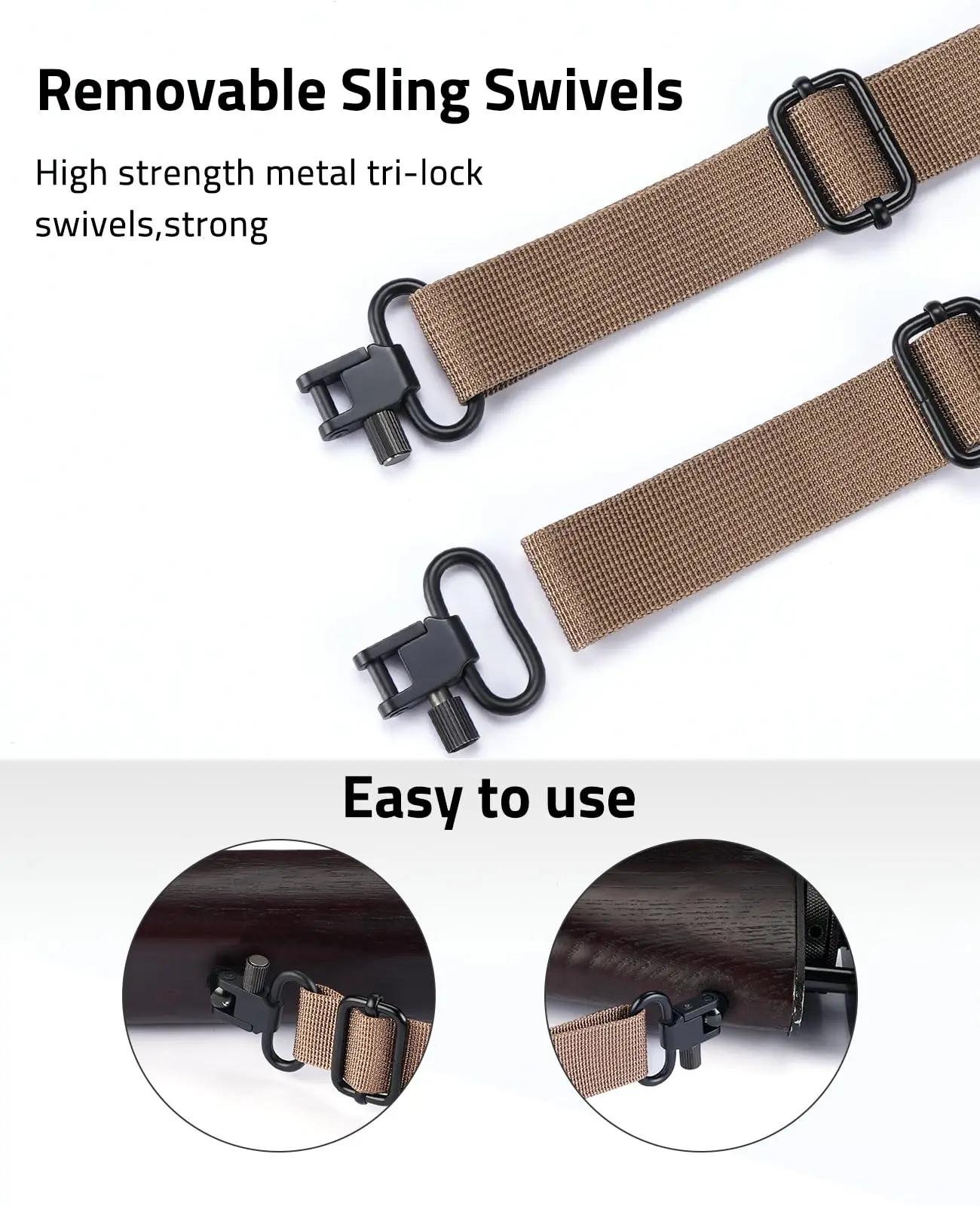 CVLIFE Zweipunkt-Schlinge, Gewehrschlinge mit breiten, mit Neopren gepolsterten Metallwirbeln, Daumenschlaufenlänge, verstellbar für den Außenbereich