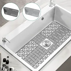 Kitchen Silicone Sink Protectors with Drain Holes Heat-Resistant Sink Mat Protector Non-Slip Cuttable Reusable Sink Liner Mat