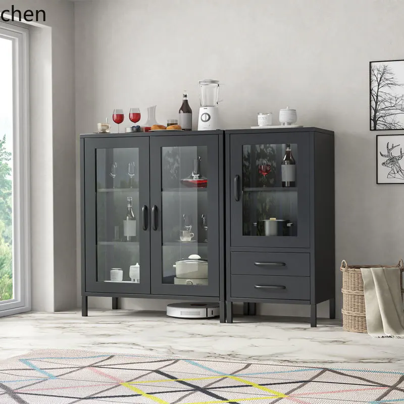 LXC Iron Art Sideboard Cabinet Changhong Glass Kitchen Bowl Storage Cabinet Organizer
