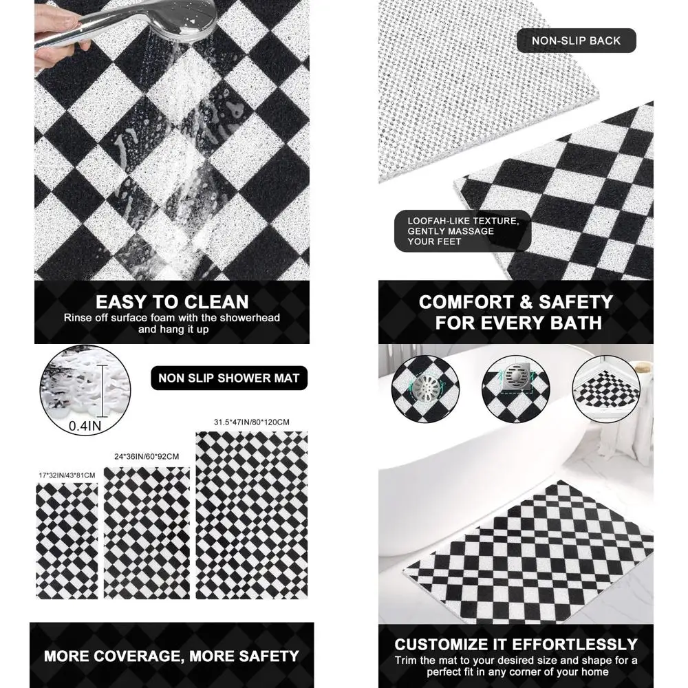 

Anti-Slip Shower Mat with Quick Dry, Soft PVC Loofah, Extra Large for Bath, Tub, and Home Use