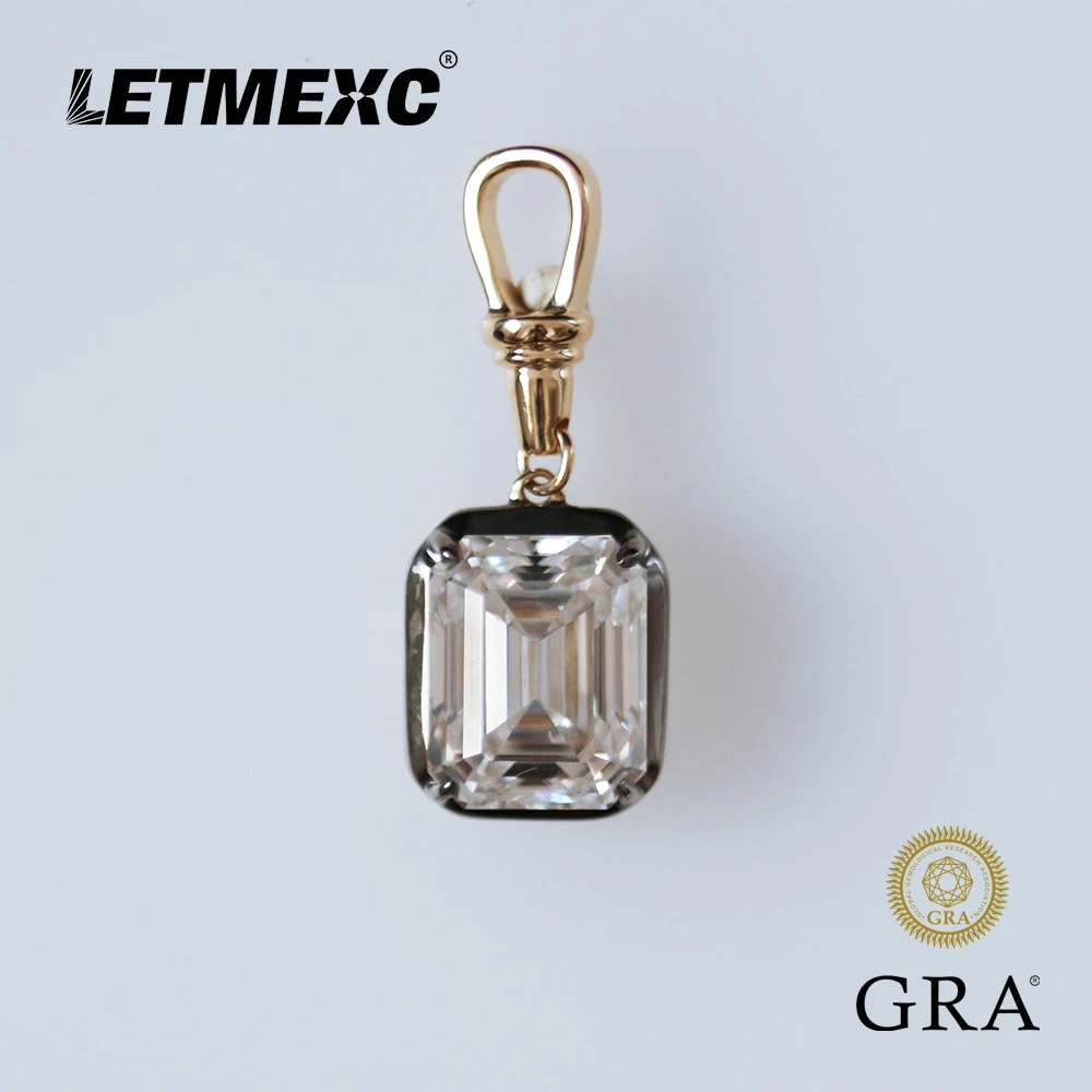 

LETMEXC Moissanite Lab Grown Emerald Sapphire Ruby Gemstone Custom Pendant 10K Rose Gold Black Edge Classic Fashion Pendant