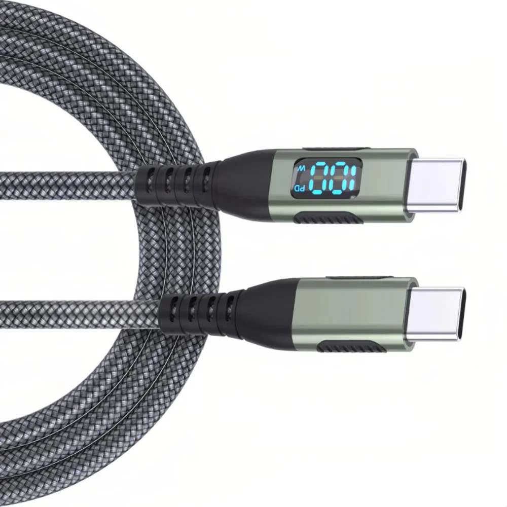 100W Power Fast Charging Cable 6A Current LED Digital Display Dual Head Charging Cable Dual Type-C Connector