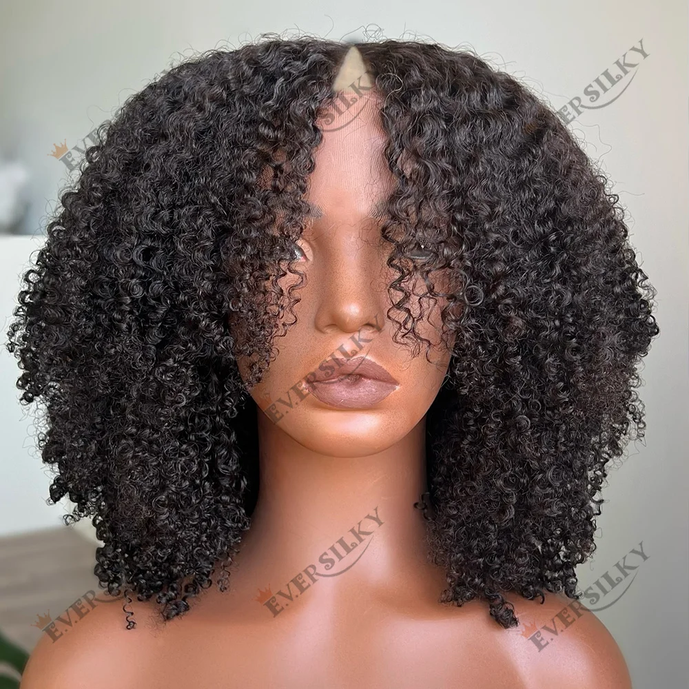 

Афро-черные женские темно-черные необработанные парики из 100% человеческих волос с зажимами/расческами Афро-кудрявые вьющиеся парики с V-образной частью Легкая установка U-образная часть Wi