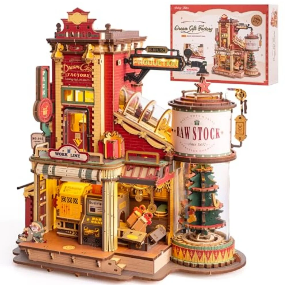 Robotime Holz-Musikbox Weihnachtstraum-Geschenk Fabrik 3D Holzpuzzles Holzmodellbausätze Beste Geschenke für Erwachsene