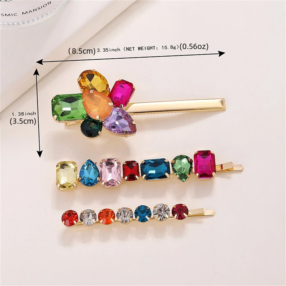 Colorful Crystal Flower Geometric Hair Clips Women Luxury Rhinestone Barrettes Edge Bangs Clip Hairpins Hair Jewelry Accessories