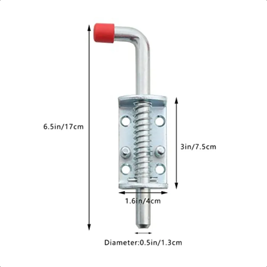 Kunci Logam Model Barrel Bolt dengan Pegas Pengunci 6.5 inci Panjang dengan Pegangan, Tugas Berat untuk Gerbang, Pintu Gudang, Pintu Belakang Trailer, Garasi, 4 Ukuran
