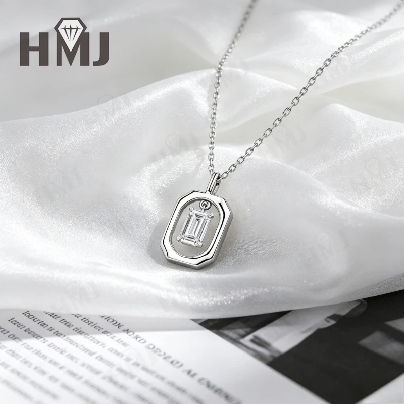 Vintage-Rahmen Moissanit-Anhänger 925 Sterling Silber D-Farbe Smaragdschliff Jubiläumsgeschenk Feiner Schmuck für Sie – Detail 7