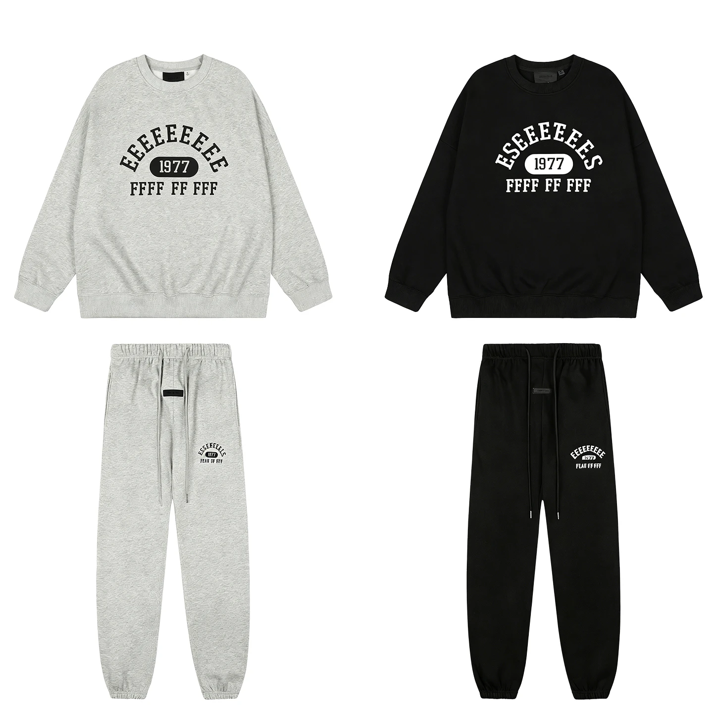 

Men's fashion set including classic pullover sweatshirt and casual trousers, with the number "1977" printed on the front of the
