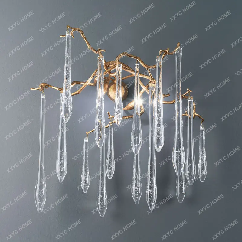 All Copper Chandelier Crystal Lamp Luxury Living Room Dining Room Bedroom Water Drop Branch Lamp