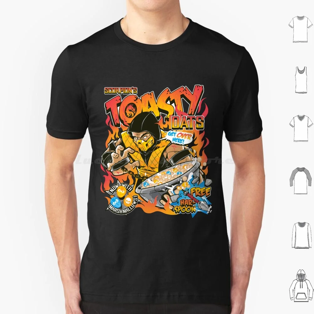 Brincaros aveia clássico t camisa das mulheres dos homens crianças 6xl cereal escorpião retro mortal kombat caixa de cereais arcade comida brindeiro aveia