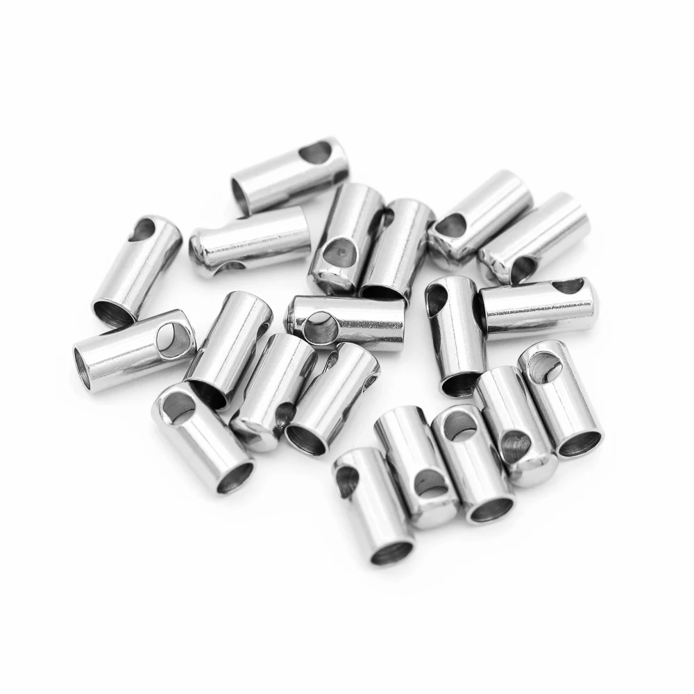 20pcs Stainless Steel Column End Tip Cap Crimp Clasps Connector Fit  Snake Chain Necklace Leather Cord Jewelry Accessories