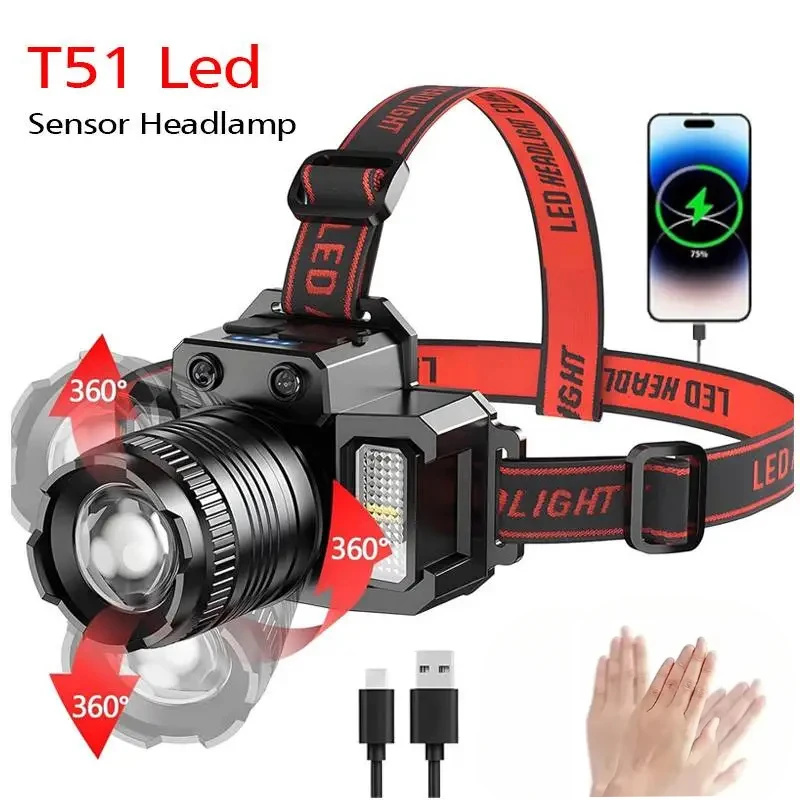 Intelligent Induction Headlight Charging High-power Head Mounted Strong Light Flashlight Outdoor Long Endurance Fishing Light