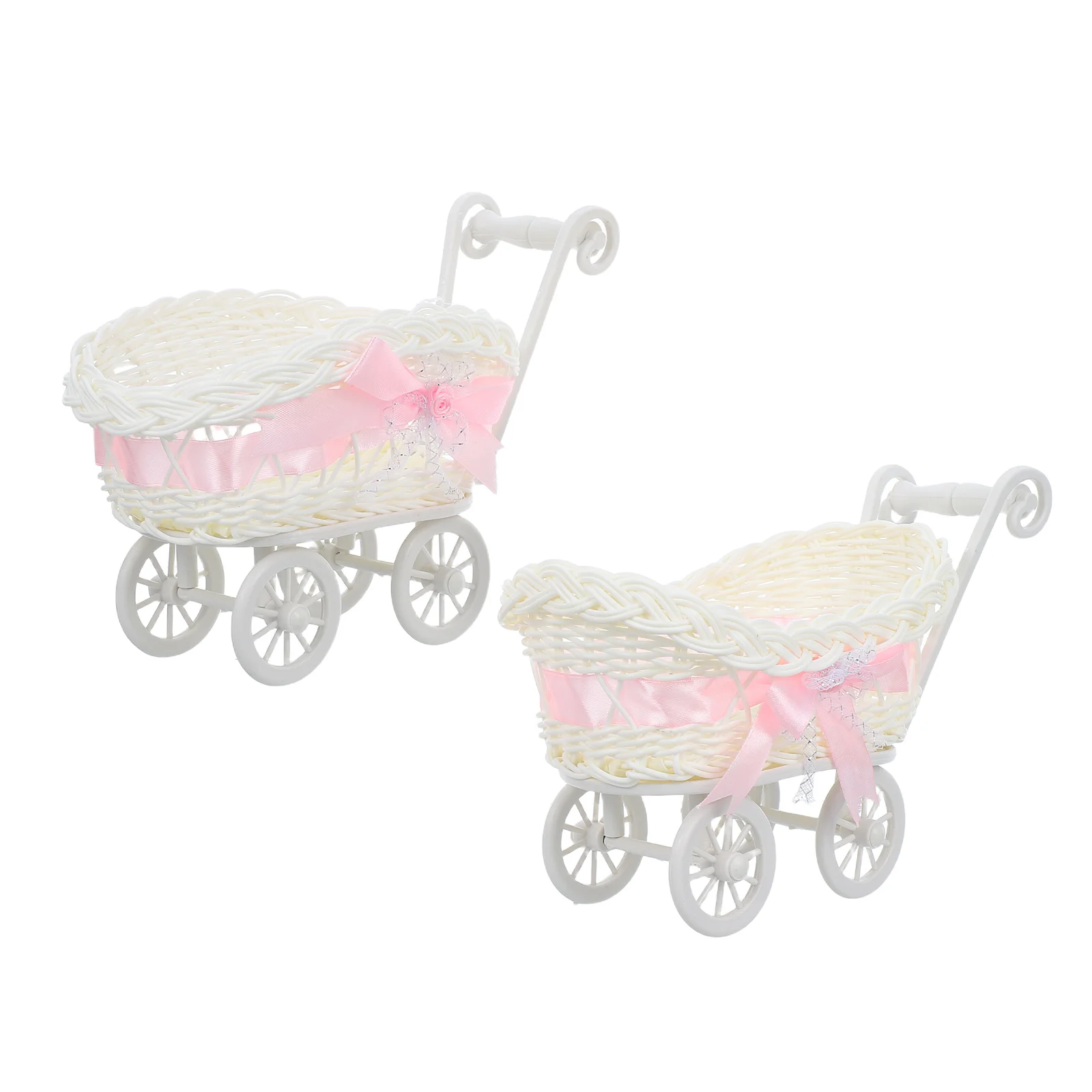 

2Pcs Imitation Rattan Cart Basket Storage Candy Holder Baby Shower Wedding Party Gift Decor Baby Shower Decors