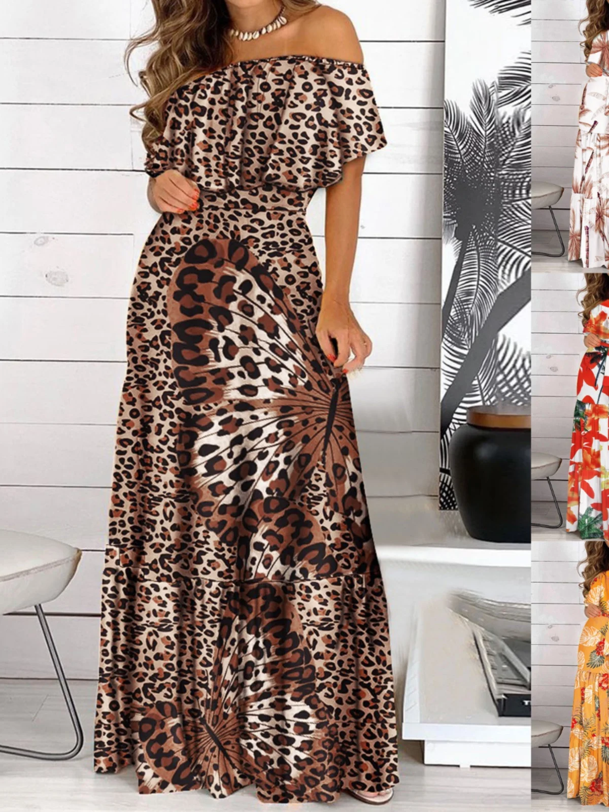 Women's Ruffle Lace up Printed Dr mid Waist ort Sve Street Sle Floral  Skirt Single Piece Summer Faion