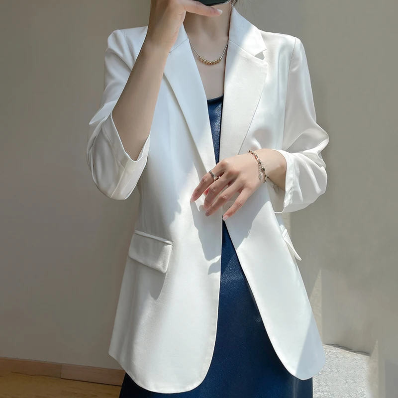 Spring And Autumn New Women\'s Fashion French Suit Solid Color Lapel Acetate Fabric Elegant Temperament Casual Commuter Jacket