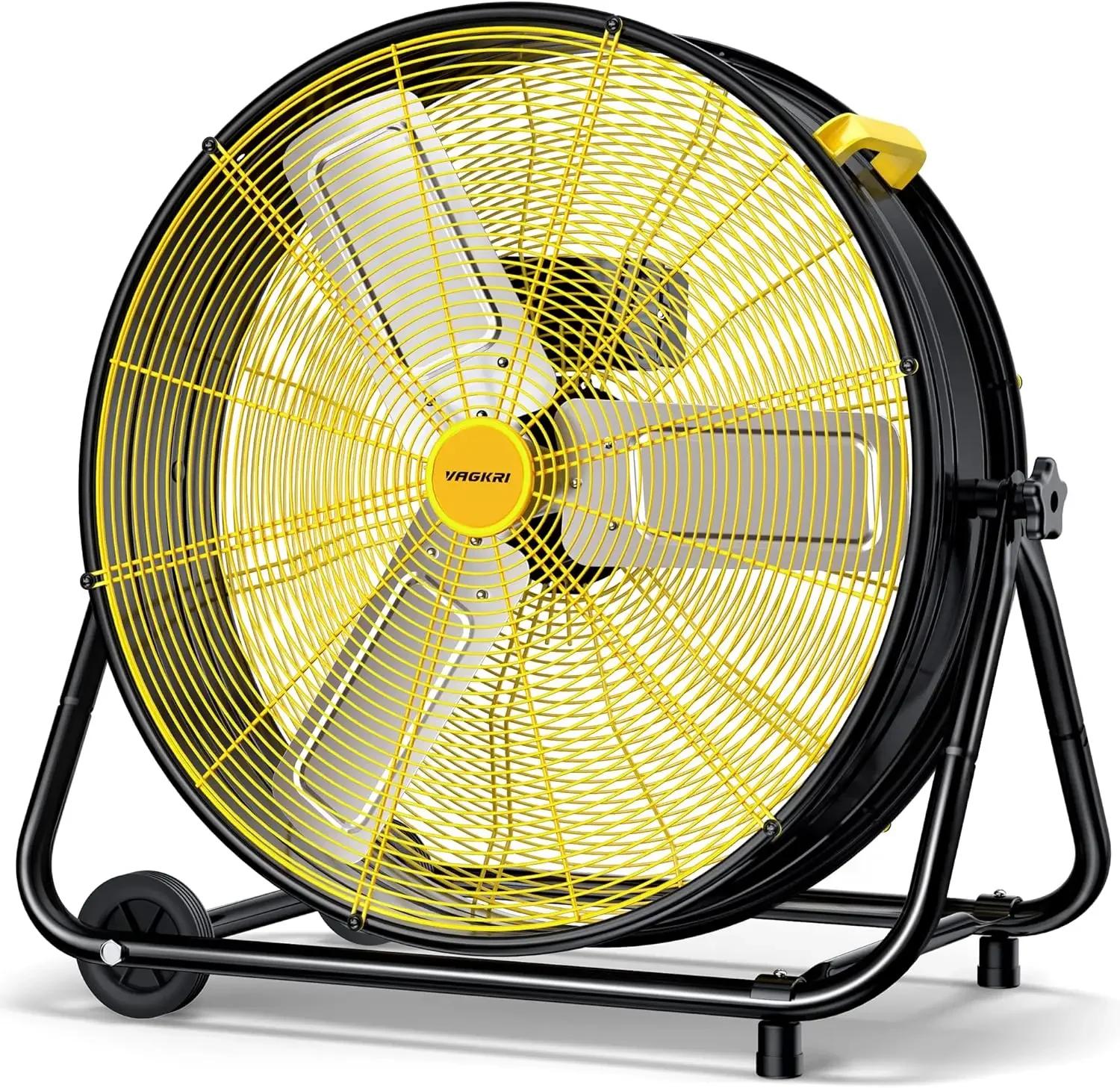 24 Inch Industrial Drum Fan, 320W High Velocity Floor Fan, 3 Speed Heavy Duty Metal Air Circulator, 360° Tilt with Casters Handl