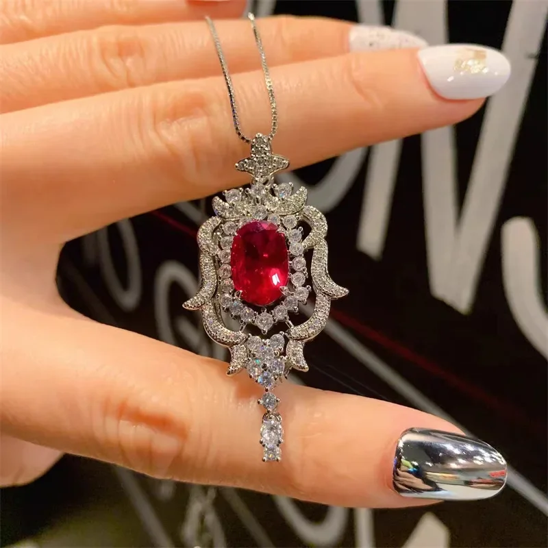 Retro showy court ruby style tassel necklace for women romantic luxurious Bohemian pendant wedding jewelry gift