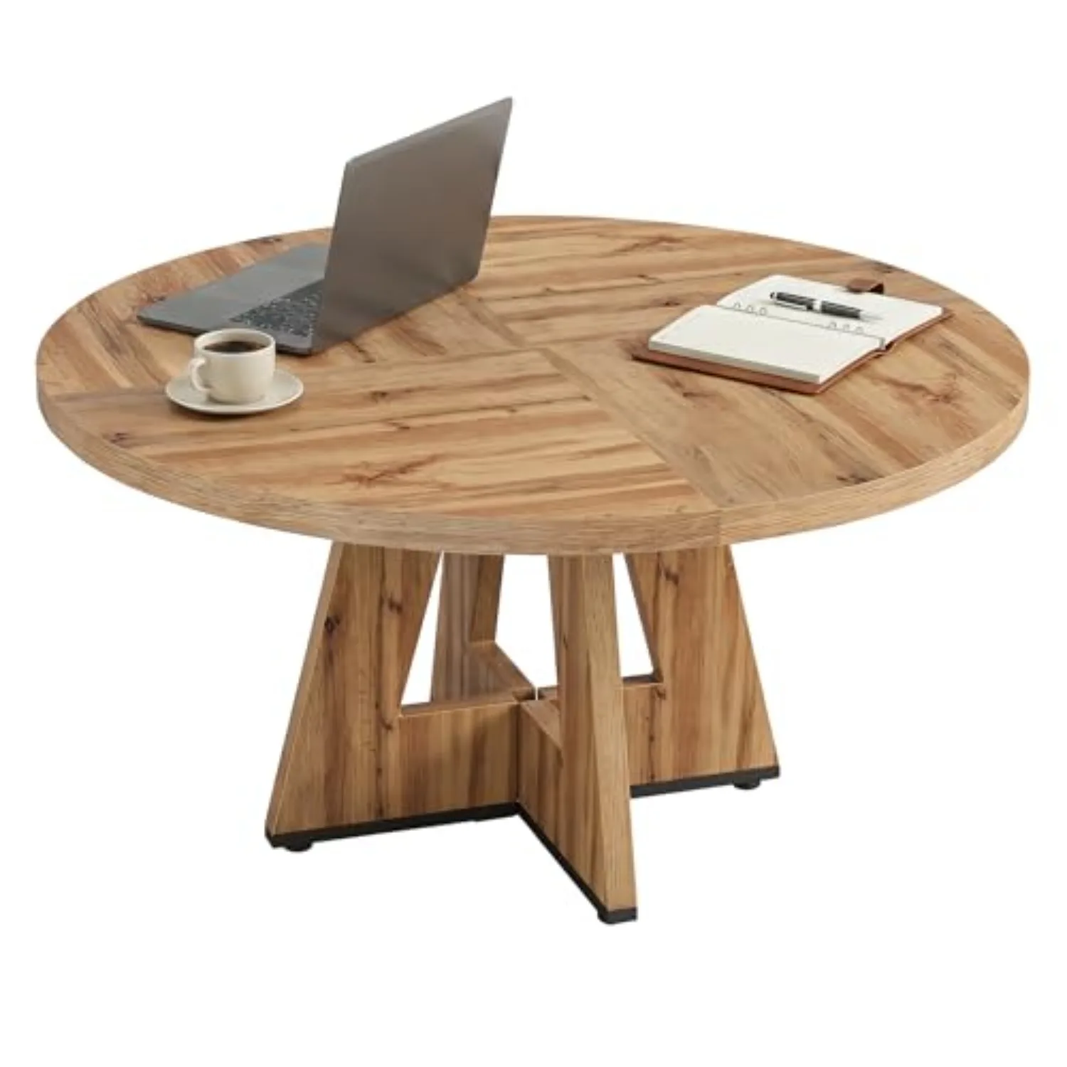 Round Conference Table, 47-Inch Meeting Table for 4-6, Natural | Small Circle Office Table for Conference Room, Modern